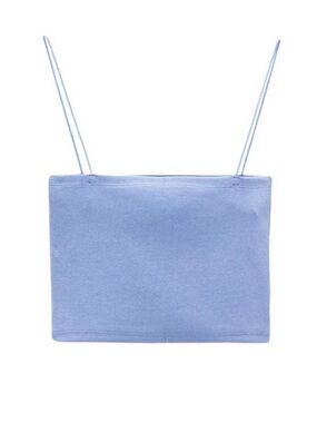 Zara Light Blue Ribbed Spaghetti Strap Crop Top